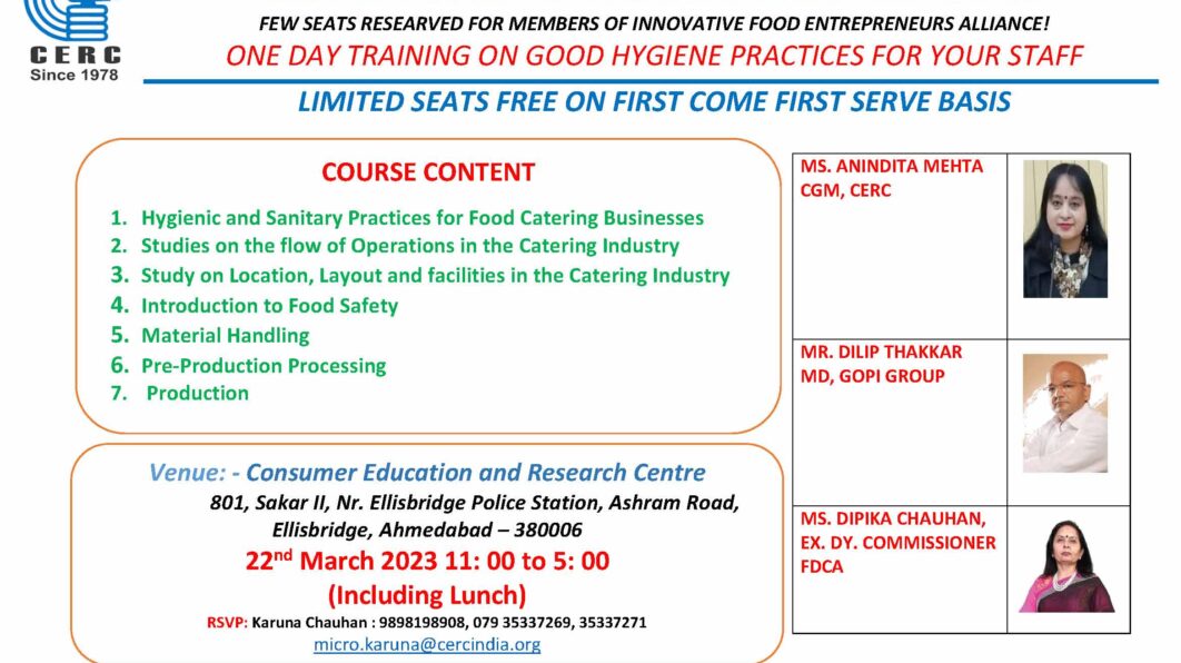 ONE DAY TRAINING ON GOOD HYGIENE PRACTICES FOR FOOD ENTREPRENEURS